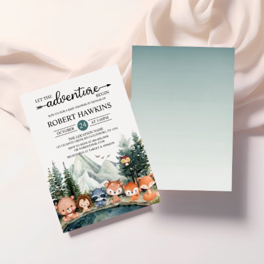 ウッドランドの赤ちゃんシャワーの冒険を始める 招待状