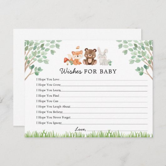 ウッドランドの赤ちゃんシャワーの願いベビーカード ポストカード (正面/裏面)