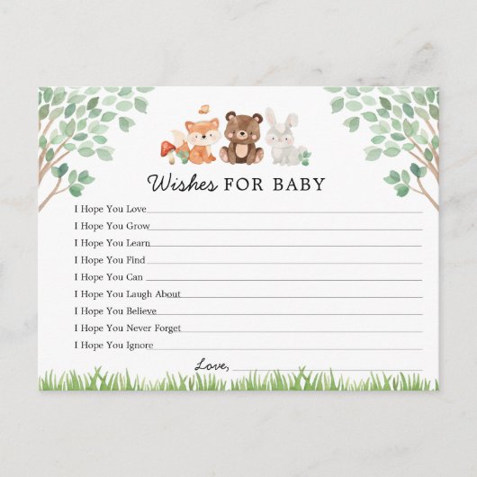 ウッドランドの赤ちゃんシャワーの願いベビーカード ポストカード (正面)