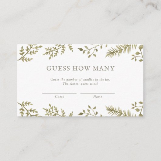 ウッドランドの赤ちゃんシャワーゲームの数を推測 エンクロージャーカード (正面)