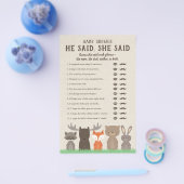 ウッドランドの赤ちゃんシャワー彼は彼女はゲームカードを言った チラシ (シングル)