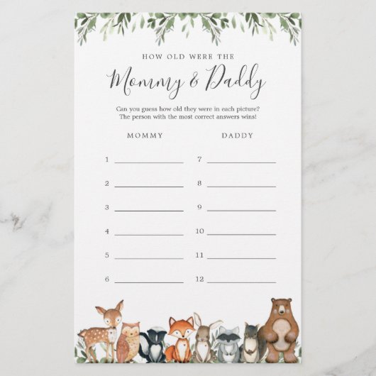 ウッドランドの赤ちゃんシャワー彼らはゲームカードを何歳だった (正面)