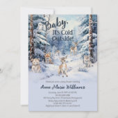 ウッドランドの赤ちゃん動物たち　冬の少年　ベビーシャワー 招待状 (正面)