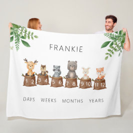 ウッドランドの赤ん坊の動物マイルストーン フリースブランケット