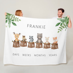 ウッドランドの赤ん坊の動物マイルストーン フリースブランケット