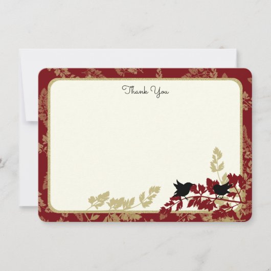 ウッドランドの鳥と葉フラットカードありがとう サンキューカード (正面)