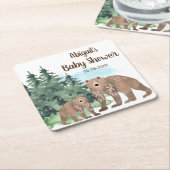 ウッドランドはニュートラルウォーター色のベビーシャワーを負担 スクエアペーパーコースター (アングル)