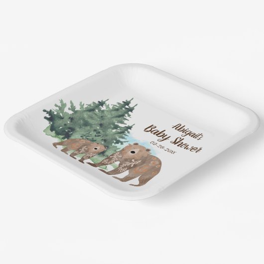 ウッドランドはニュートラルウォーター色のベビーシャワーを負担 ペーパープレート (傾斜あり)