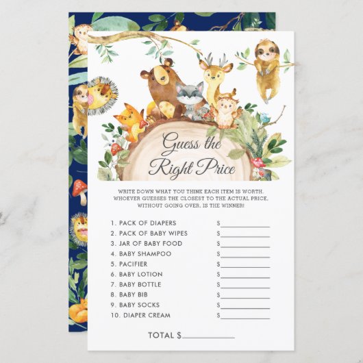 ウッドランドは正しい価格の赤ちゃんシャワーゲームを推測 (正面/裏面)
