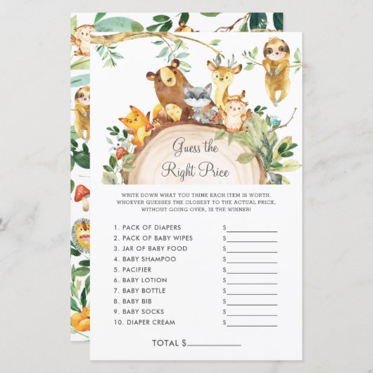 ウッドランドは正しい価格の赤ちゃんシャワーゲームを推測 (正面/裏面)