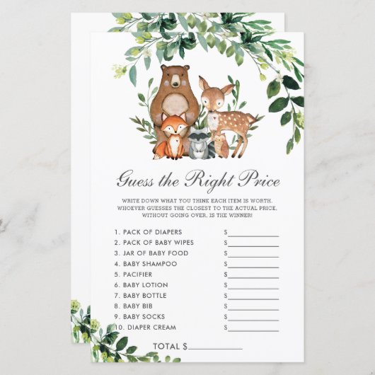 ウッドランドは正しい価格の赤ちゃんシャワーゲームを推測 (正面/裏面)