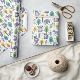 ウッドランドよくはしゃぐアライグマ ラッピングペーパー