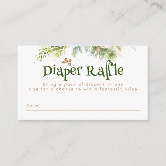 ウッドランドをテーマにしたオムツラッフルチケット エンクロージャーカード (正面)