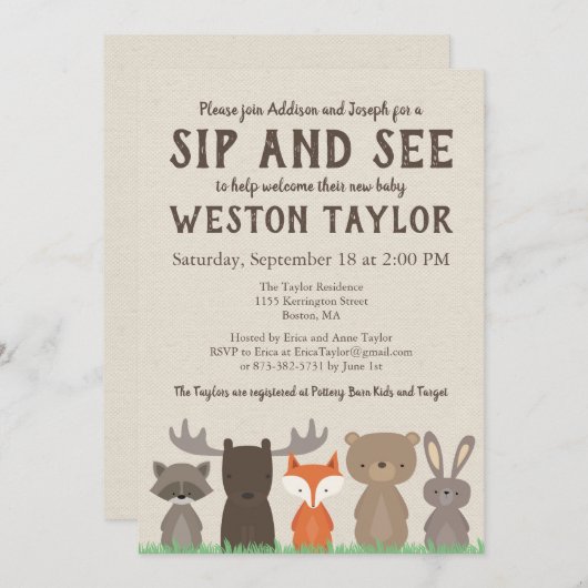 ウッドランドをテーマにした園芸と招待状 招待状 (正面/裏面)