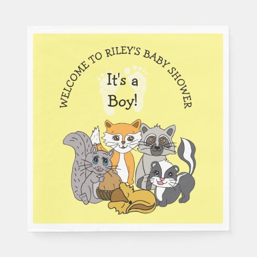 ウッドランドをテーマにした少年の赤ちゃんシャワーナプキン スタンダードランチョンナプキン (正面)