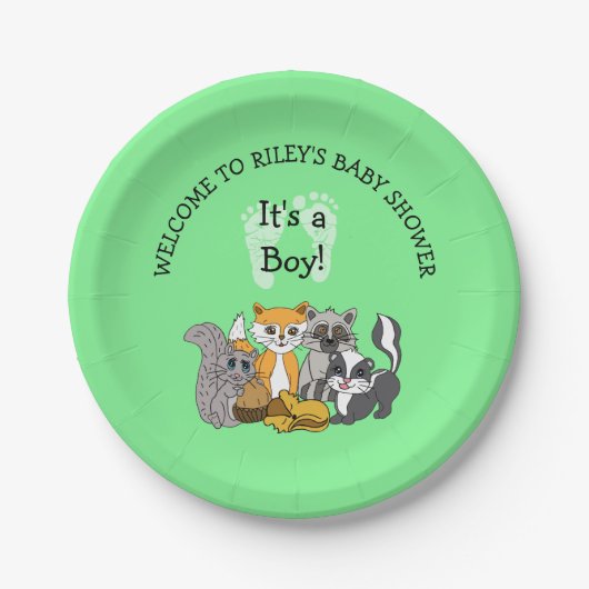 ウッドランドをテーマにした少年の赤ちゃんシャワー紙プレート ペーパープレート (正面)