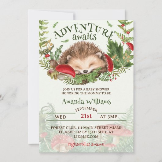 ウッドランドをテーマにした男女兼用赤ちゃんシャワー 招待状 (正面)