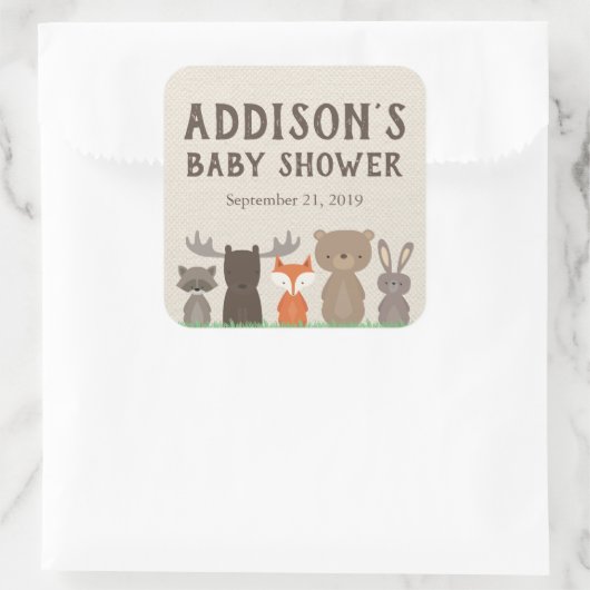 ウッドランドをテーマにした赤ちゃんシャワー四角ステッカー スクエアシール (バッグ)
