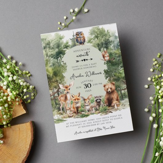 ウッドランドアドベンチャーが森の赤ちゃんシャワーを待つ 招待状