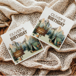 ウッドランドアドベンチャーキャンパー誕生日ナプキンス スタンダードカクテルナプキン