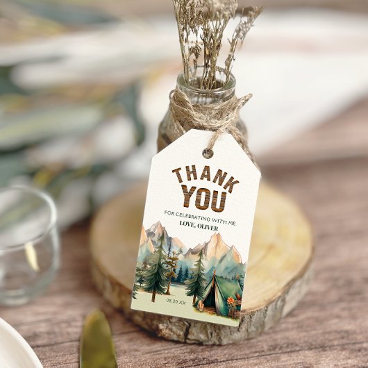 ウッドランドアドベンチャーキャンパー誕生日メッセージカード ギフトタグ