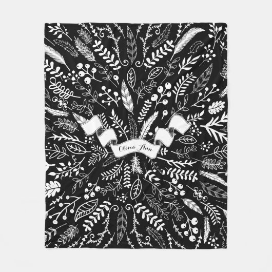ウッドランドアドベンチャーリーフシダのパタパーソナライズされたーン フリースブランケット (正面)