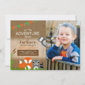 ウッドランドアドベンチャー動物 |誕生日パーティー 招待状 (正面)