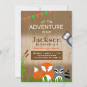 ウッドランドアドベンチャー動物 |誕生日パーティー 招待状 (正面)