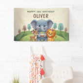 ウッドランドアニマルかわいい3歳の誕生日 横断幕 (インサイチュ)