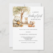 ウッドランドアニマルガールベビーシャワー招待状 招待状 (正面)
