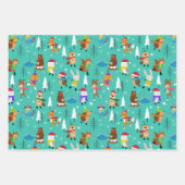 ウッドランドアニマルズアイススケートで滑るかわいいクリスマス ラッピングペーパーシート (正面3)