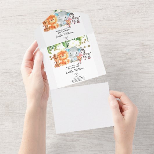 ウッドランドアニマルズアドベンチャーベビーシャワー オールインワン招待状 (貼ってはがせる)