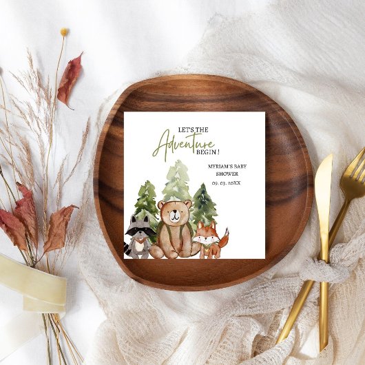 ウッドランドアニマルズアドベンチャーベビーシャワー スタンダードカクテルナプキン