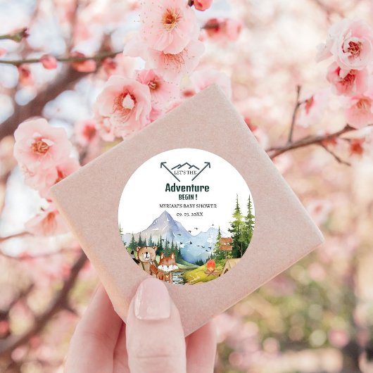 ウッドランドアニマルズアドベンチャーベビーシャワー ラウンドシール
