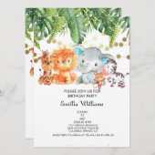 ウッドランドアニマルズアドベンチャーベビーシャワー 招待状 (正面/裏面)