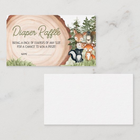 ウッドランドアニマルズウッドスライスおむつラッフル エンクロージャーカード (正面/裏面)
