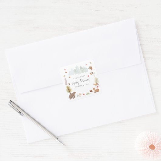 ウッドランドアニマルズオータム秋ベビーシャワー スクエアシール (封筒)