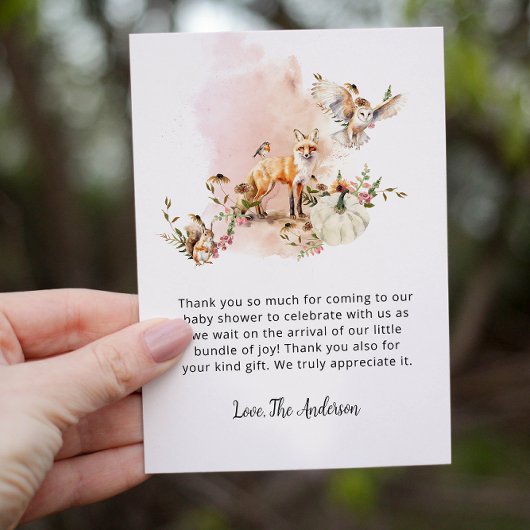 ウッドランドアニマルズカボチャ秋フローラベビーシャワー サンキューカード