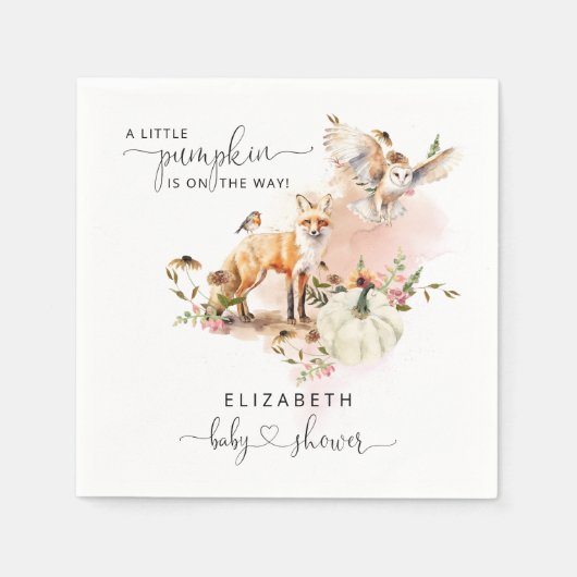ウッドランドアニマルズカボチャ秋フローラベビーシャワー スタンダードカクテルナプキン (正面)