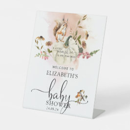 ウッドランドアニマルズカボチャ秋ベビーシャワーウェルカム 台座サイン