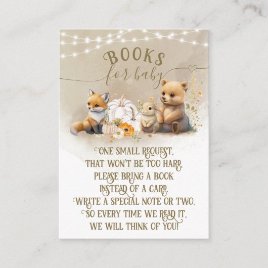 ウッドランドアニマルズカボチャ秋赤ちゃんシャワーブック エンクロージャーカード (正面)
