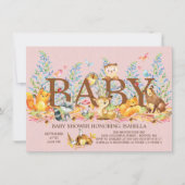 ウッドランドアニマルズガールズベビーシャワー招待状 招待状 (正面)