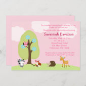 ウッドランドアニマルズガールベビーシャワー招待状 招待状 (正面/裏面)