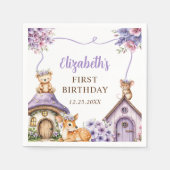 ウッドランドアニマルズガール1st誕生日パーティー スタンダードカクテルナプキン (正面)