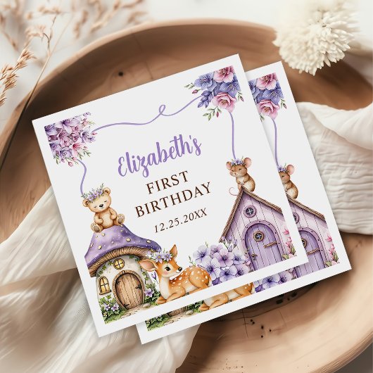 ウッドランドアニマルズガール1st誕生日パーティー スタンダードカクテルナプキン