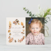 ウッドランドアニマルズキノコ秋写真子供の誕生日 招待状 (スタンド正面)