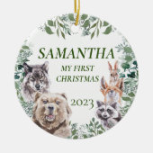 ウッドランドアニマルズキュート初めてのクリスマスベビー セラミックオーナメント (正面)