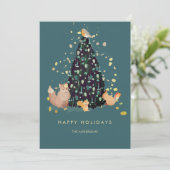 ウッドランドアニマルズクリスマスツリーティール（緑がかった色）ホリデーカード シーズンカード (スタンド正面)