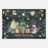 ウッドランドアニマルズクリスマスティール（緑がかった色） ラッピングペーパーシート (正面2)