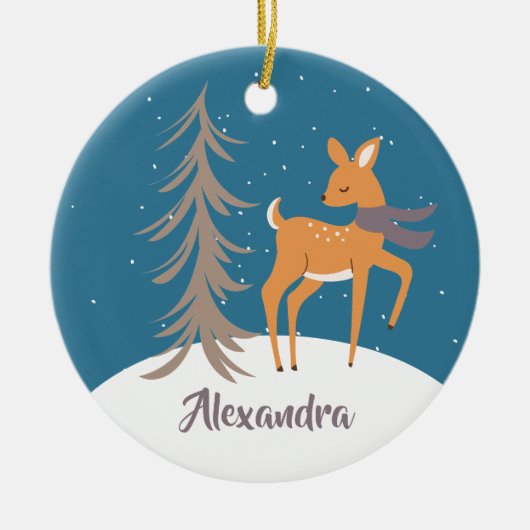 ウッドランドアニマルズクリスマスディアセラミックオーナメント セラミックオーナメント (正面)